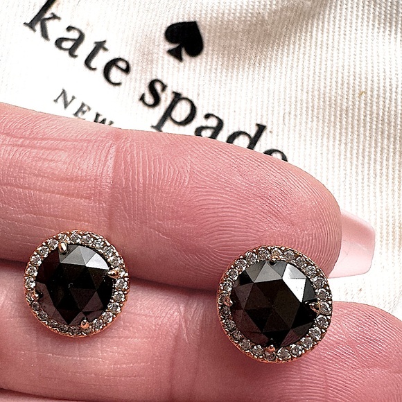 ♣️ Kate Spade Black Onyx Crystal Pave Halo Stud Earrings - Picture 11 of 13